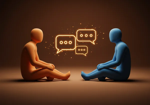 Partners openly discussing BDSM roles and preferences.