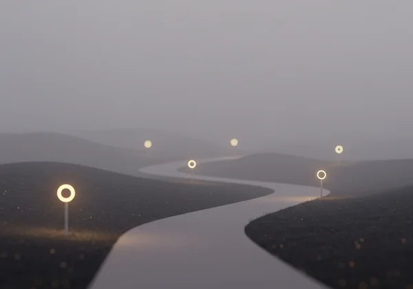 一个人探索道路，象征着 BDSM 自我发现之旅。