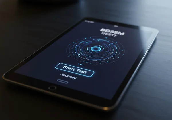 平板电脑上现代 BDSM 测试界面，带有“开始”按钮。